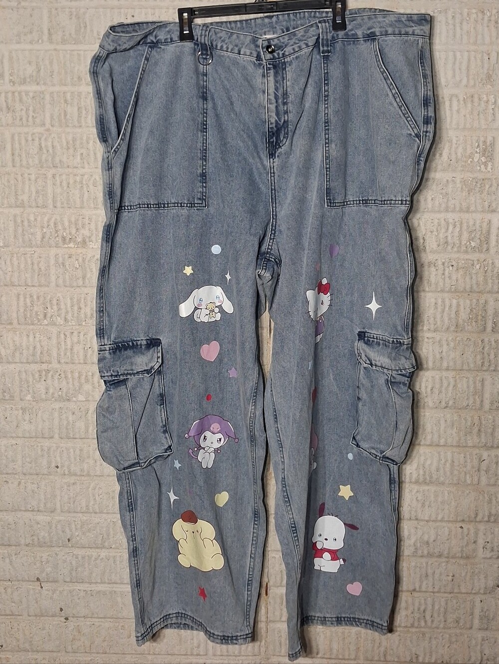 Hello Kitty Light Blue Denim Cargo Pants In A Womens Size 28. In Great Condition